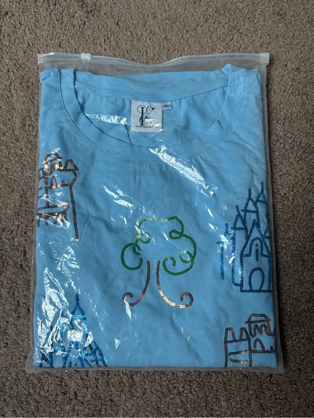 Light Blue Sequin Disney 4 Park Icons Blouse - Ellory Kate